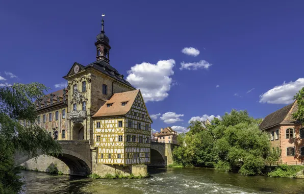 Bridge, river, Germany, Bamberg, town hall