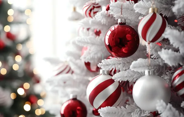 Balls, Christmas, red, New year, tree, white, herringbone, light background