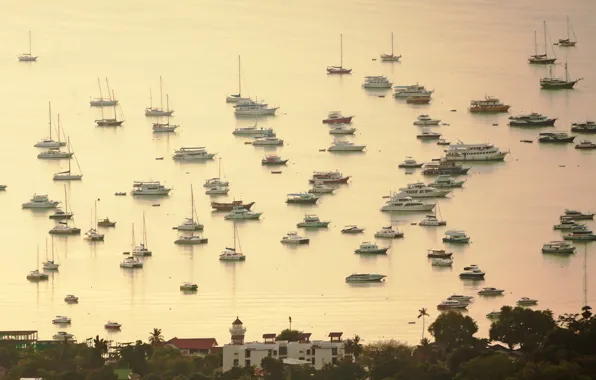 The city, the ocean, shore, ships, Bay, yachts, boats, morning
