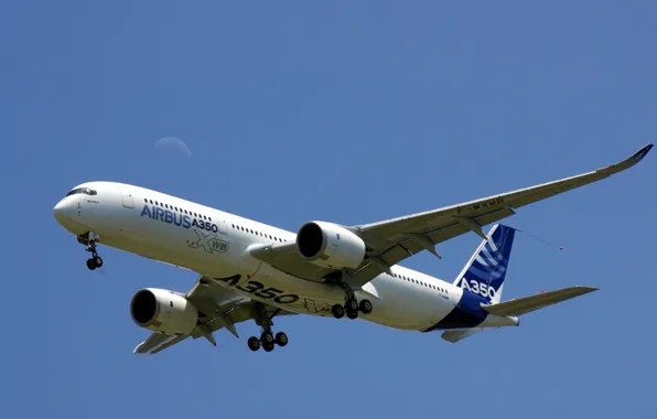 The sky, wings, tail, the plane, Crescent, Airbus A350-900