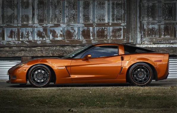 Picture orange, black, profile, wheels, corvette, Chevrolet, drives, black