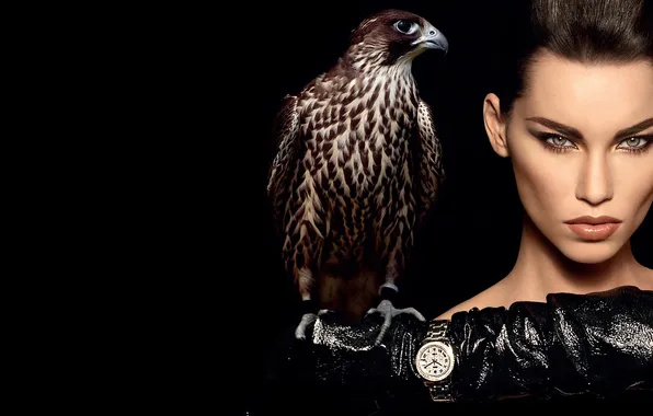 Picture girl, stylish, watch, black background, Falcon, rolex