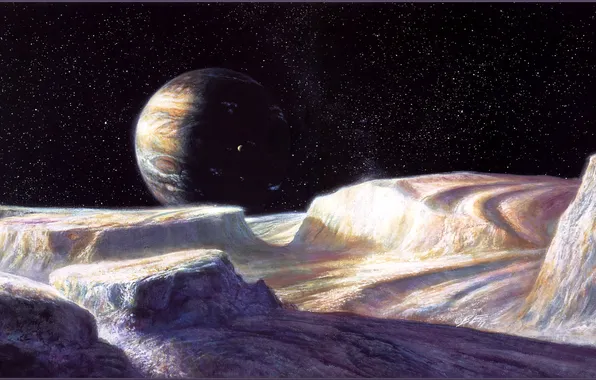 Picture space, planet, satellite, Bob Eggleton