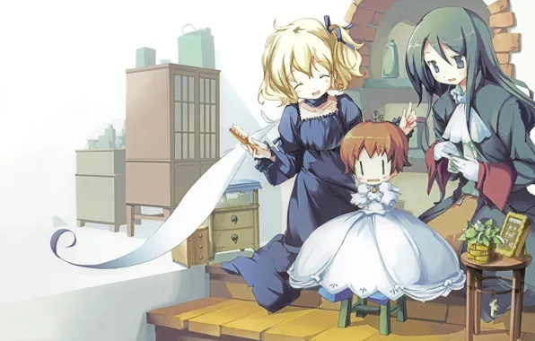 Room, girls, furniture, white dress, friend