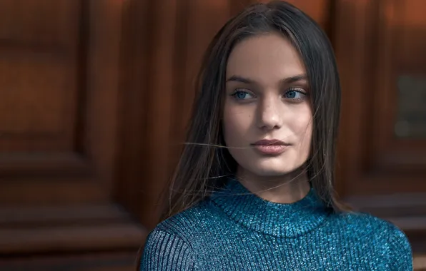 Girl, portrait, brunette, hairstyle, bokeh