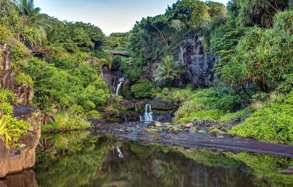 Stones, photo, rocks, waterfall, Hawaii