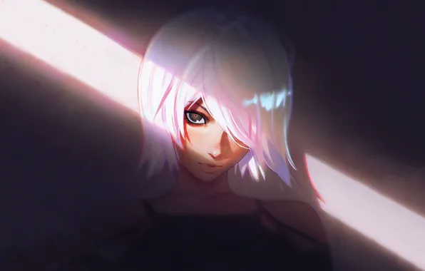 Face, white hair, bangs, a beam of light, portrait of a girl, look at the …