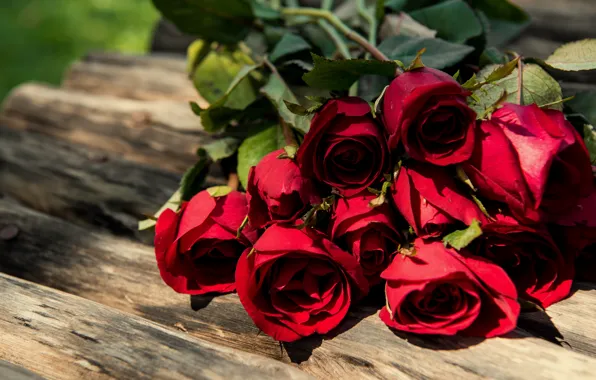 Picture bouquet, red, wood, romantic, roses, red roses