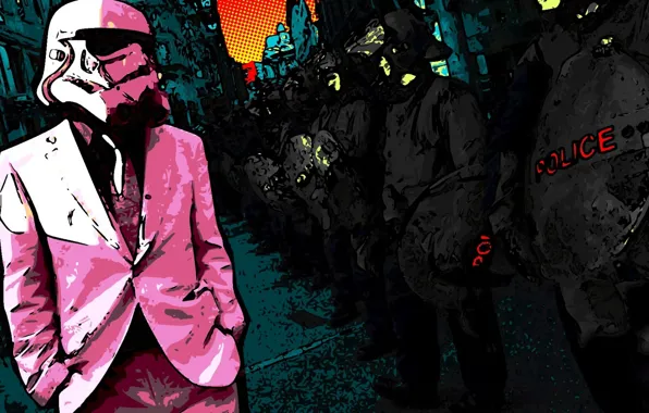 Picture style, pink, police, costume, brightness, comic, kitsch, the man in the mask