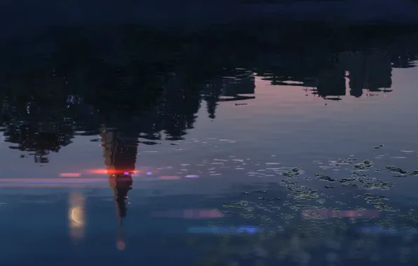 Reflection, Lake, Building, Anime, Twilight, Makoto Xingkai, Anime, Twilight