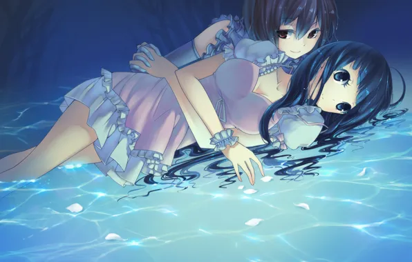 Water, girl, dress, hug