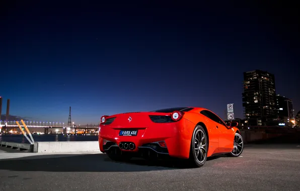 Picture night, red, the city, red, ferrari, Ferrari, Italy, 458 italia