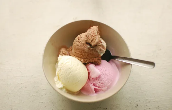 Balls, plate, spoon, ice cream