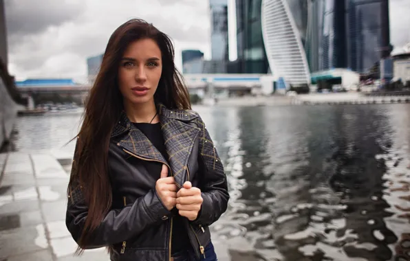 Look, water, girl, hair, skyscrapers, Moscow, business centre, Alexander Tsarev
