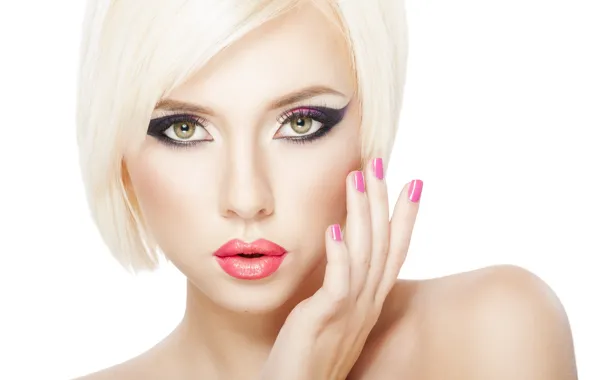 Picture eyes, look, girl, background, model, haircut, hand, makeup