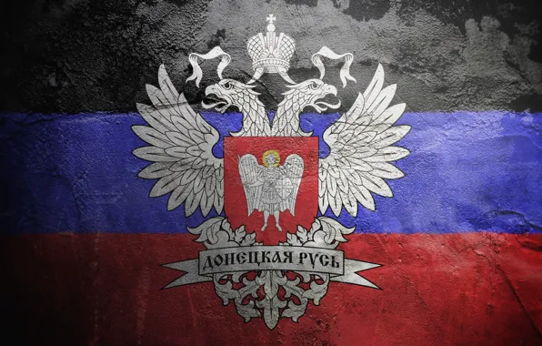 Picture wall, eagle, flag, shield, coat of arms, Donetsk, Donbass, Volga Republic Of Donetsk