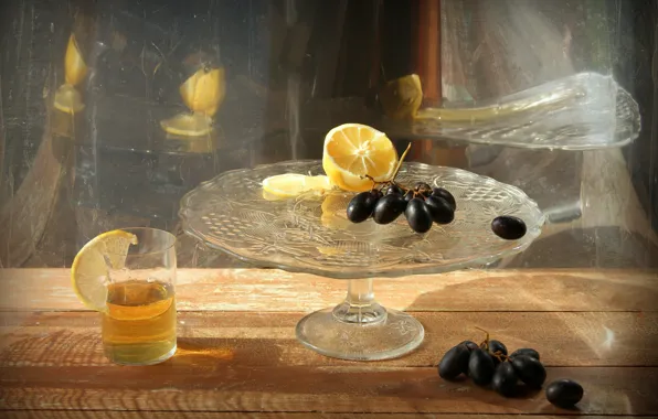 Lemon, grapes, still life