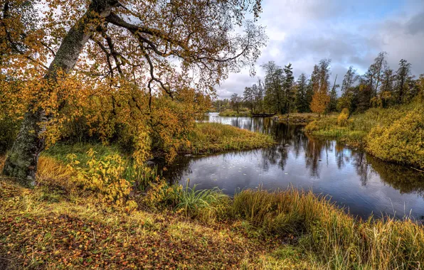 Picture autumn, HDR, Russia, river, Vuoksa, Priozersk