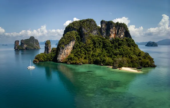 Sea, landscape, rocks, island