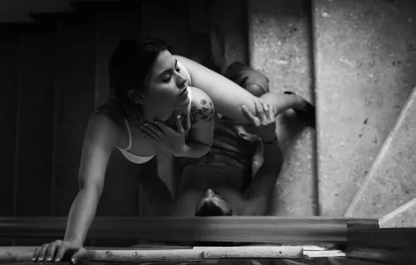 Chest, girl, passion, b/W, Silvia, guy, leg