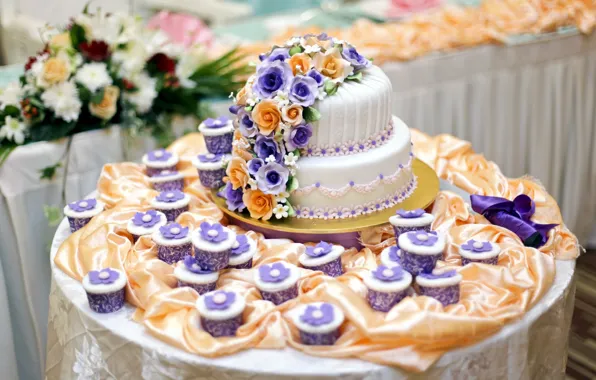 Flowers, table, cake, decoration, wedding, decor, cupcakes, cupcakes
