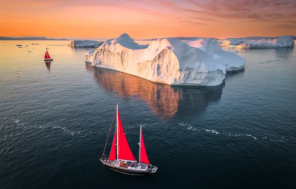 Winter, sea, ship, sailboat, iceberg, ice, pond, the ship