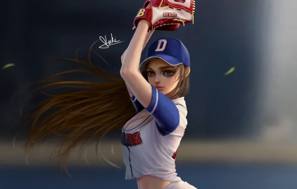 Picture girls, anime, cap, ball, baseball player