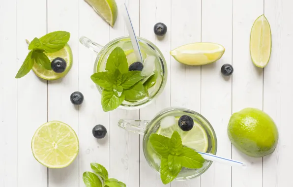 Ice, lime, citrus, mint, lemonade