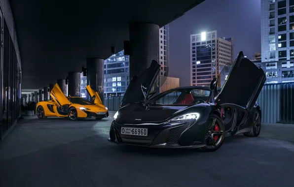 McLaren, Orange, Dubai, Front, Black, Supercars, 650S, Doors