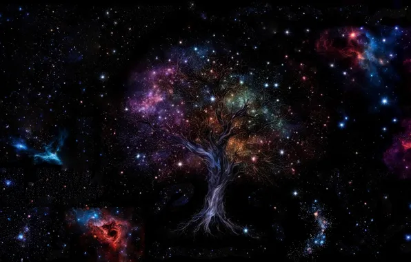 Space, stars, trees, nature, fiction, the universe, fantasy, galaxy