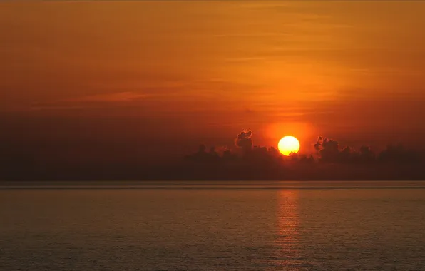 The sky, water, the sun, reflection, the ocean, dawn, horizon