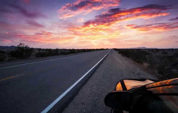 Road, the sky, landscape, sunset