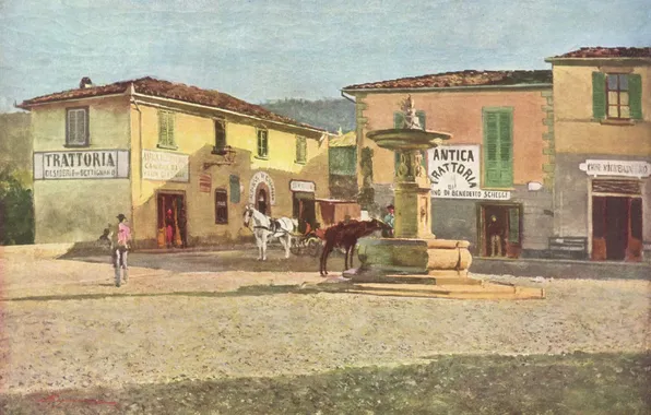 Picture picture, painting, painting, Telemaco Signorini, The square of Settignano