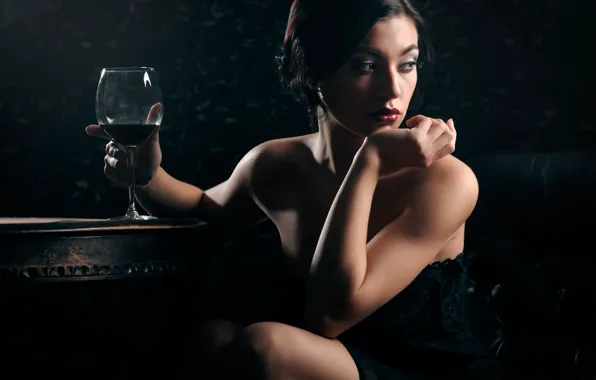 Picture girl, dreams, makeup, a glass of wine
