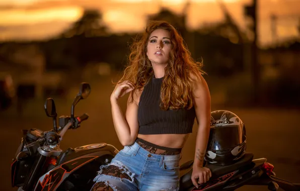 Picture girl, face, style, hair, the evening, bike