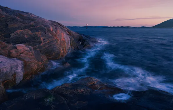 Picture sea, wave, the sky, stones, rocks, shore, lighthouse, the evening