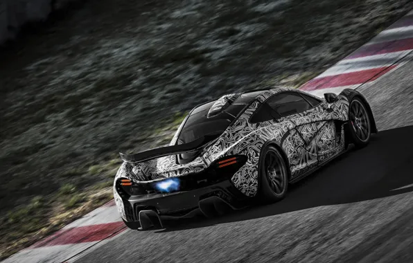 Picture road, flame, track, exhaust, hypercar, Mclaren P1