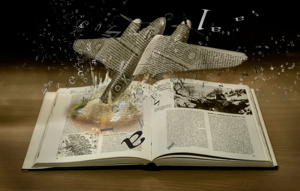 Picture the explosion, paper, book, the plane