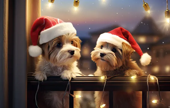 Dogs, look, lights, dog, Christmas, gifts, New year, friends