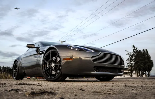 The sky, clouds, grey, Aston Martin, the plane, grey, Aston Martin, bottom view