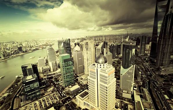 The sky, clouds, city, the city, building, skyscrapers, megapolis