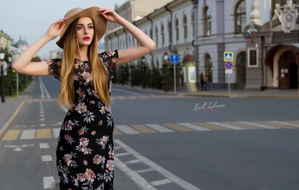 The city, pose, street, model, hat, hands, dress, Cyril Zakirov