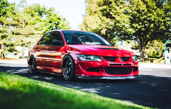 Wallpaper Mitsubishi, Lancer, Red, Evolution, Evo, Road, Stance, Lancer ...