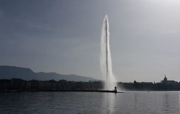 Switzerland, fountain, Lake Geneva, the city of Geneva