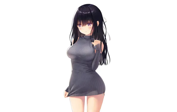 Girl, sexy, long hair, dress, boobs, anime, beautiful, purple eyes