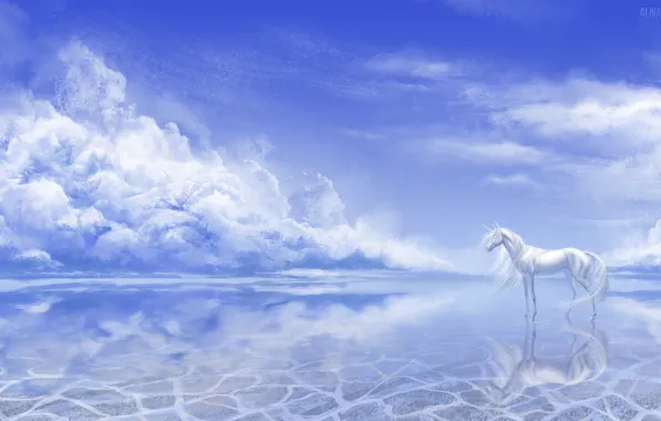 Picture the sky, water, nature, unicorn, by Alaiaorax