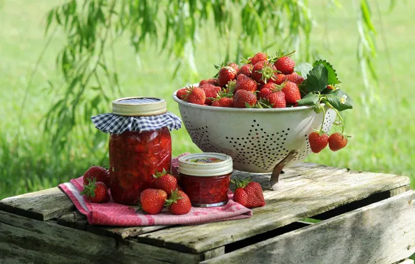 Picture summer, leaves, berries, towel, garden, harvest, strawberry, Bank