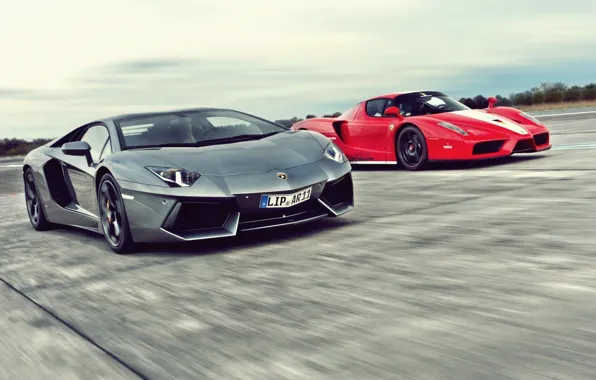 Road, race, strip, speed, ferrari enzo, hypercar, Lamborghini LP700-4 Aventador