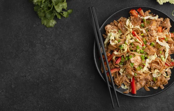 Meat, vegetables, noodles, Asian cuisine, chopsticks