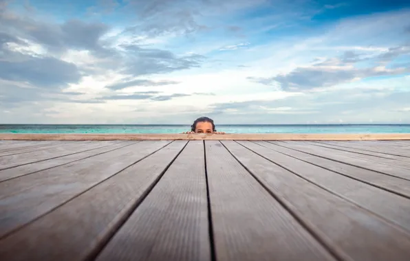 Picture sea, girl, bridge